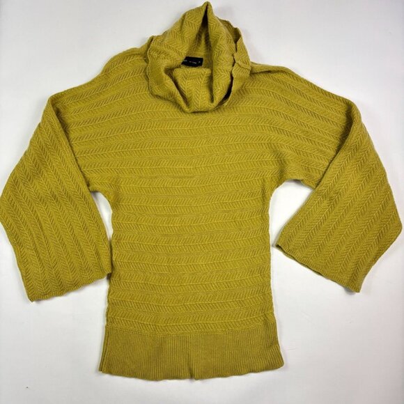 Sutton Studio Sweater Womens M Cashmere Chartreuse Cowl Neck Bell Sleeve Print - Picture 3 of 15